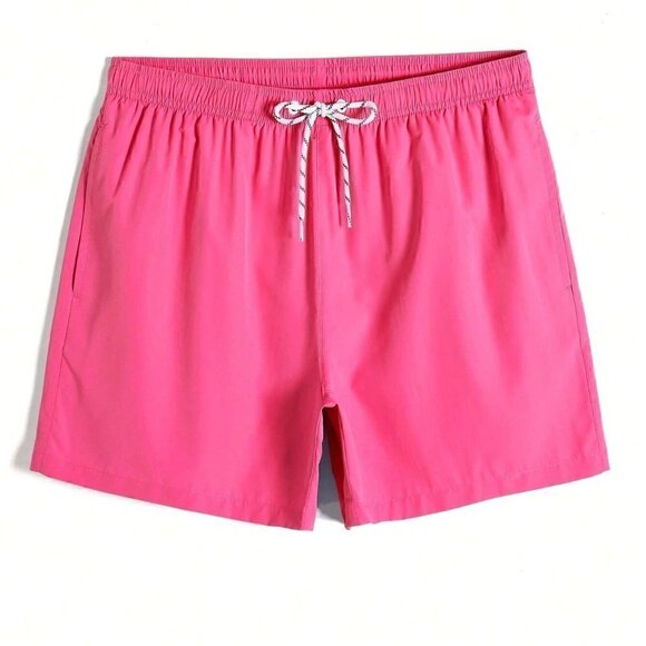 Pink Vacation Style Mens Slant Pockets Drawstring Waist Swim Trunks - Picture 1 of 4